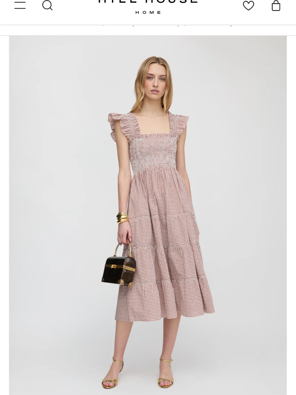 Hill House Pink Gingham Smocked Tiered Midi Dress